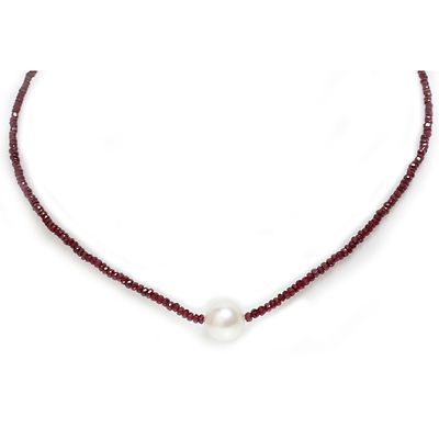 Collar De Perlas Del Mar Del Sur Con Rubíes De 13MM Y Cierre De Oro De 14kt 18''