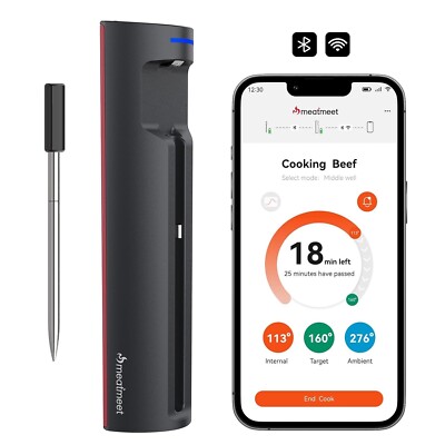 WiFi Wireless Meat Thermometer, Unlimited Range, Improved Stability, Ultra-Thin