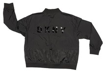 DKNY SPORT ZIP-UP WINDBREAKER JACKET LOGO DRAWSTRING UNISEX BLACK COLOR SZ LARGE