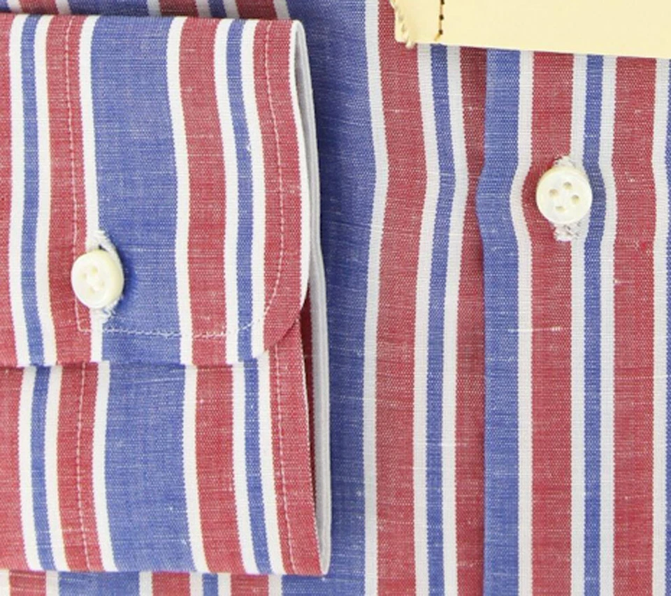 Luigi Borrelli Red White, Blue Striped Cotton Shirt 17/43 - Image 3 of 4