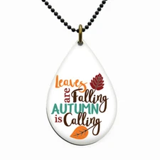 Leaves Are Falling Autumn Necklace Teardrop Fall Thanksgiving Seasonal Jewelry