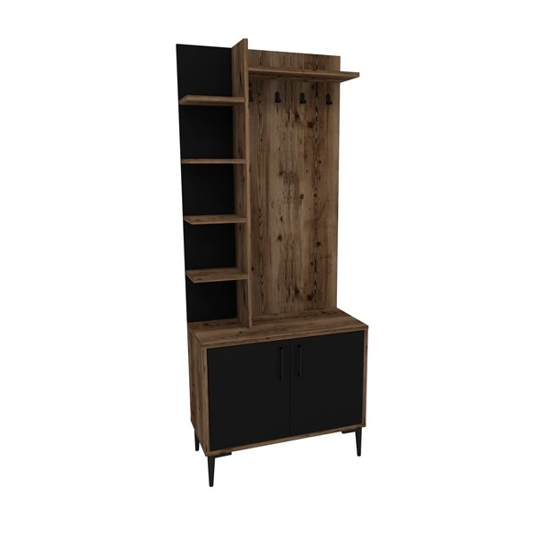 SUOERNUO Scarpiera Organizer A 5 Ripiani In Metallo E MDF – Capacità 16-20 Paia, Piano Superiore Portaoggetti, Nero E Marrone Rustico