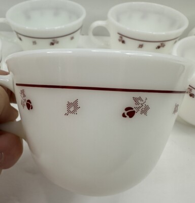 Vintage (8) Corning Tea Cups  Burgundy Rose  Milk Glass EUC