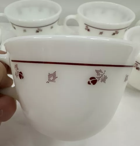 Vintage (8) Corning Tea/Coffee Cups “Burgundy Rose” Milk Glass EUC
