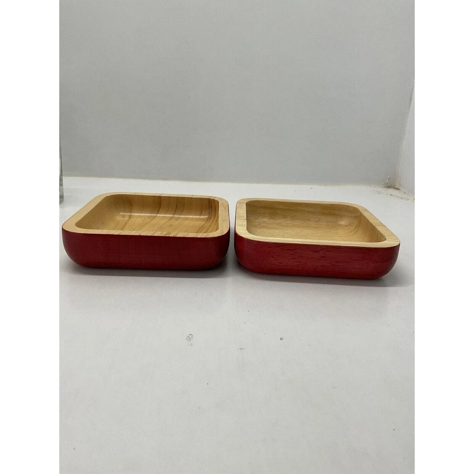 Juego de 2 cuencos de madera de bambú con rojo Foto 3 de 3
