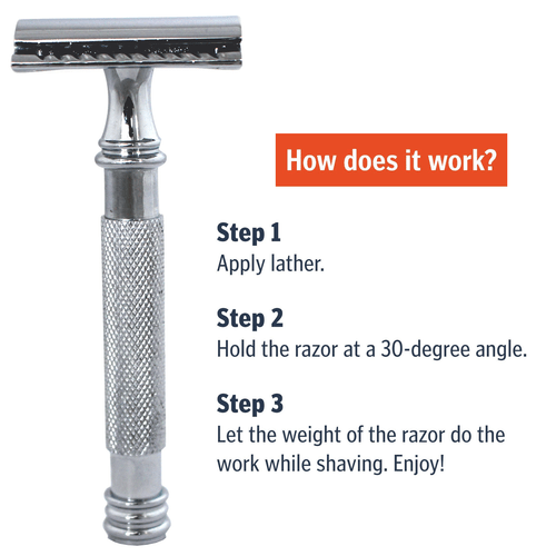 (4.2") LONG HANDLED DOUBLE EDGE SAFETY RAZOR FOR MEN'S SHAVE + 10 SHAVING BLADES - Picture 5 of 6