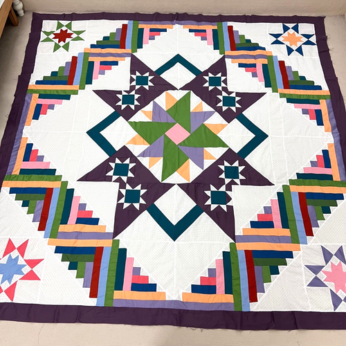 Handmade Log Cabin Stars Cotton Sewing Craft Patchwork quilt top/topper