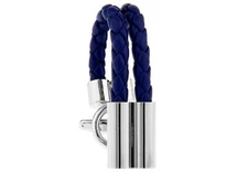 Leather Braided Blue Pair Cufflinks Wedding Fancy Gift Box & Polishing Cloth