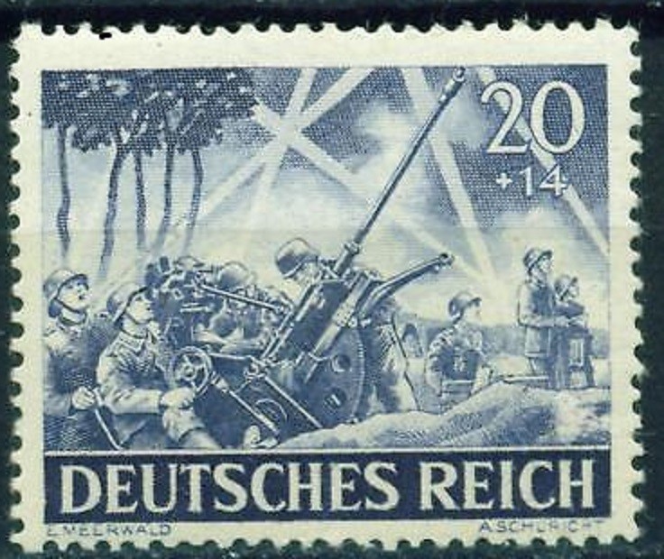 1943 WWII Nazi Germany Anti-Aircraft Unit at Work Shooting Allied Aircraft Stamp