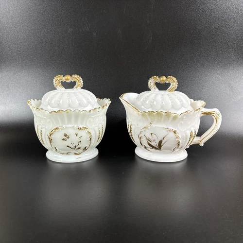 Antique Westmoreland Specialty Co.  Milk Glass Cream & Sugar Jar Mustard Sales