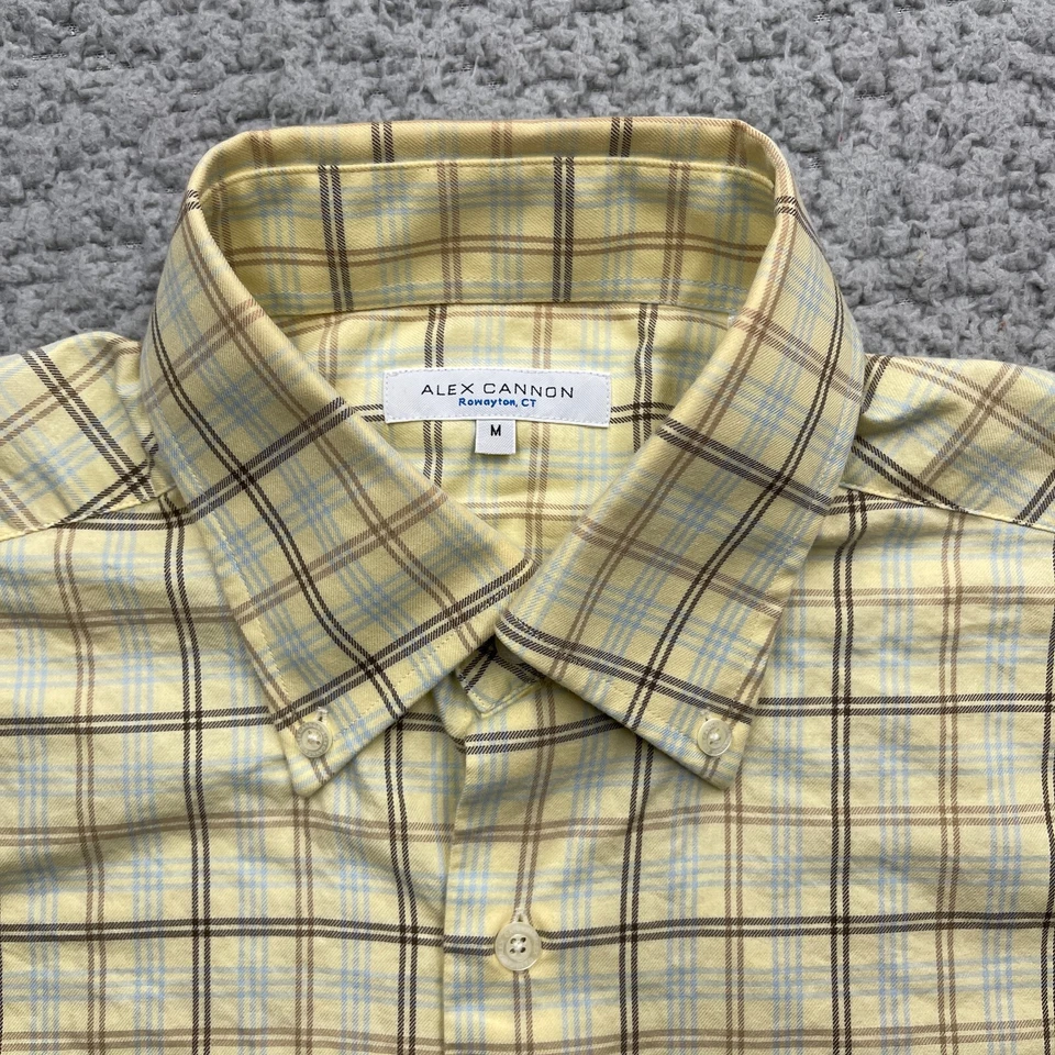 Camisa con botones Alex Cannon para hombre M amarilla a cuadros manga larga bolsillo EE. UU. Foto 4 de 4
