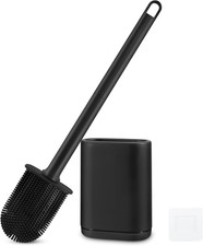 Silicone Toilet Brush and Holder, Wall Mounted No Rust Problem Black