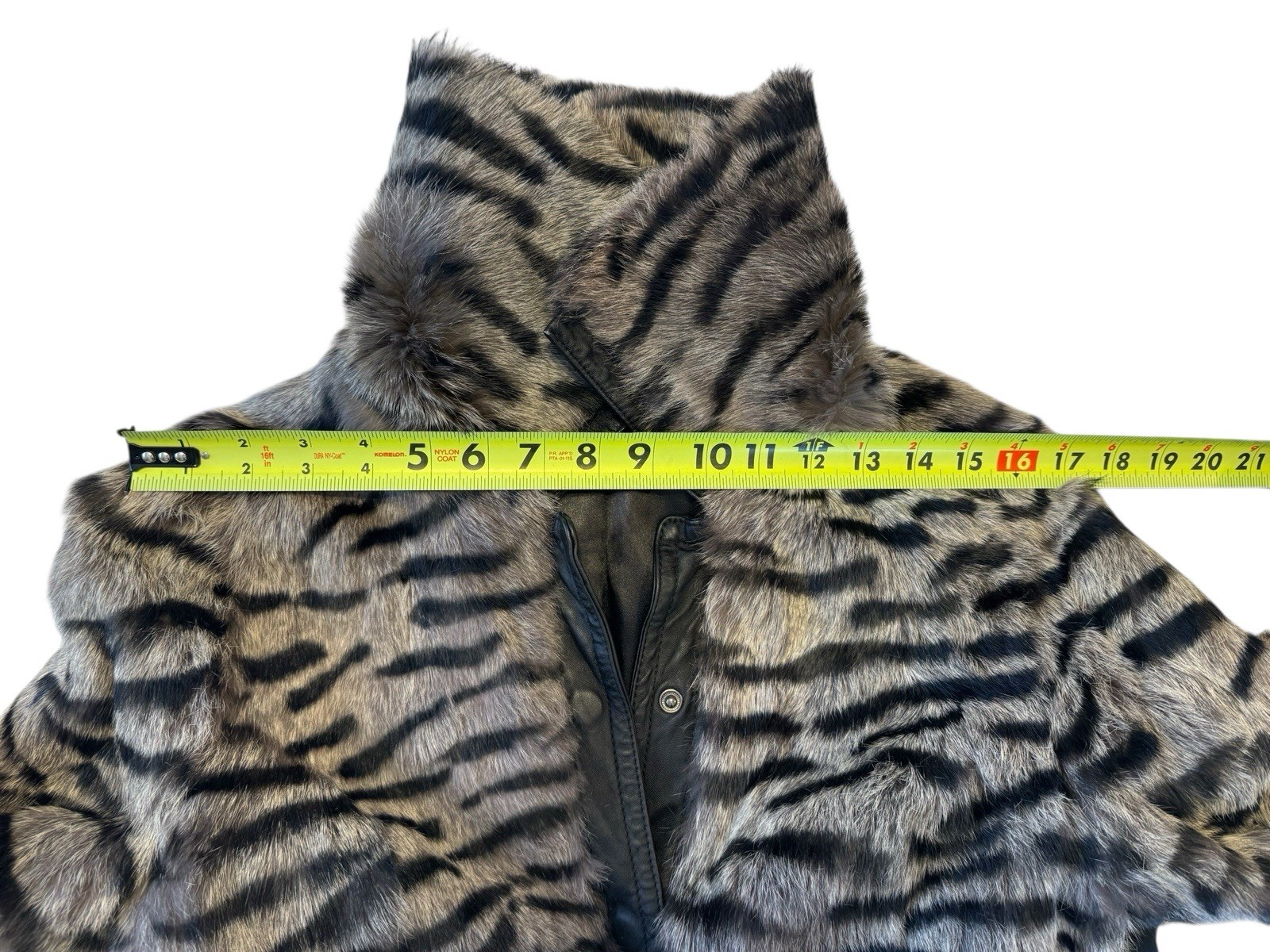 Vintage Bebe Dyed Rabbit Fur Coat Medium Tiger Stripe Print Leather Trim Belted