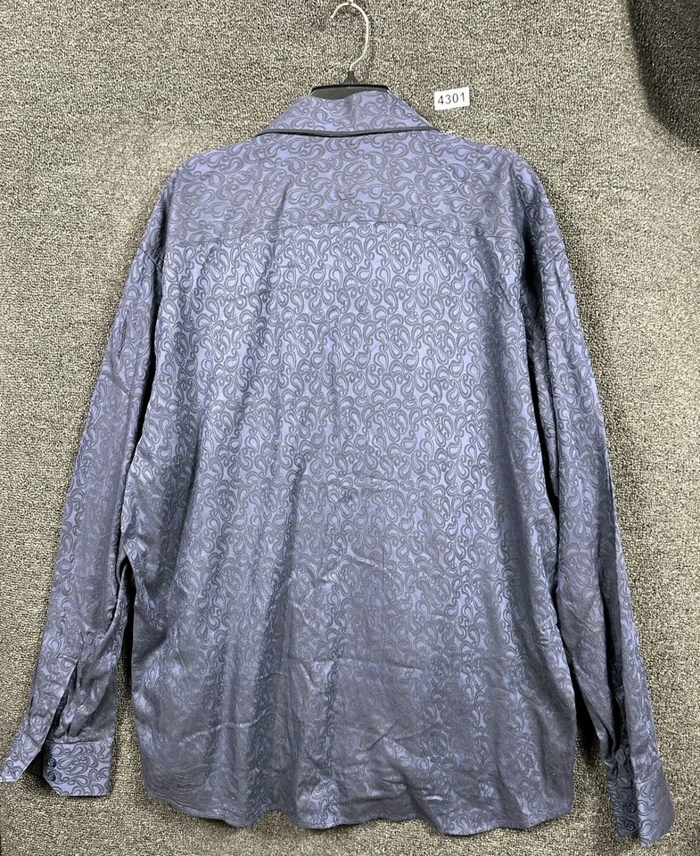 Maceoo Shirt Mens 4XL Navy Blue Elegance Paisley Italian Fabric Button Up Dressy - Image 3 of 4