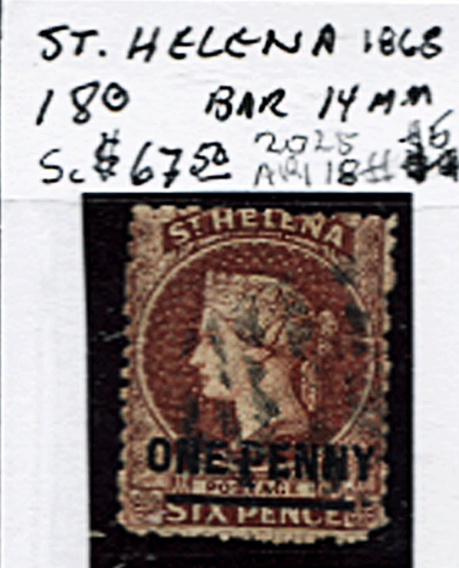 St. Helena Scott 18 (1868) Used F, CV $67.50 C