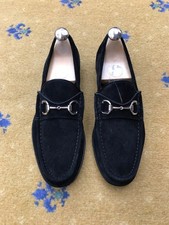 Gucci Loafers Shoes Suede Black Silver Horsebit Buckle Mens UK 8 US 9 EU 42