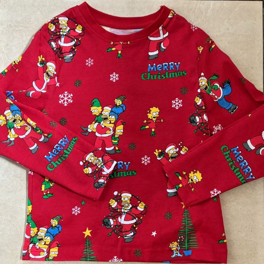 Simpsons Kids Christmas Pyjamas Set Cotton Long Sleeve Age 3-4 Years BNWT Red image 2