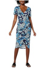 Colleen Lopez Shirred Surplice Dress Blue Combo