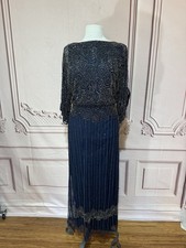 Beaded Cold Shoulder Blouson Gown Pisarro Nights Navy Woman’s Size 6 Vintage Ins