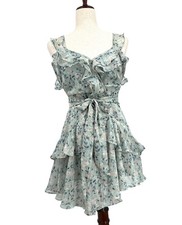 Windsor Sage Green Floral Backless Ruffle Mini Dress Sleeveless Belted Tie Small