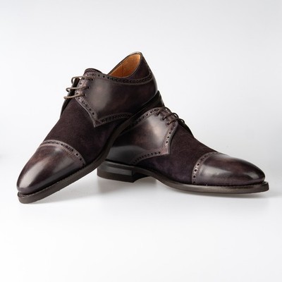 NWOB $1450 BONTONI Burgundy Derby Leather/Suede Shoes 9UK / 10US / 43EU