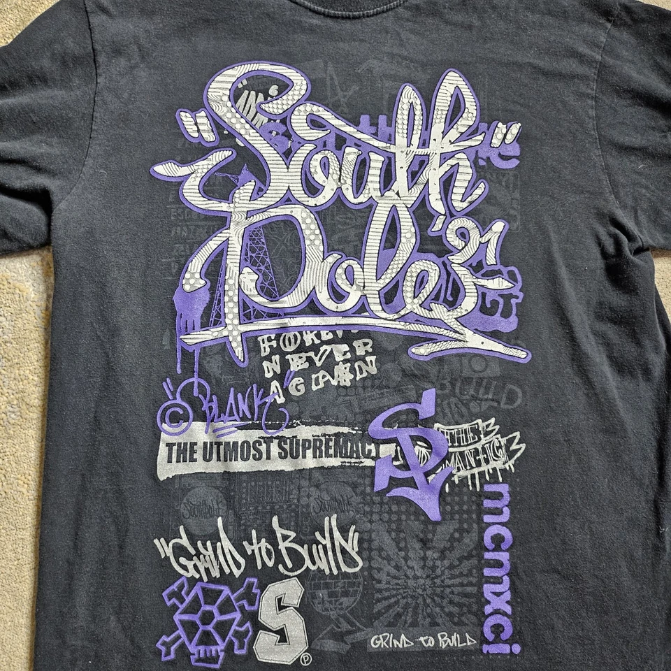 VINTAGE Southpole Shirt Mens Large Black Purple Cotton Crest Logo Glitter - Image 4 of 4