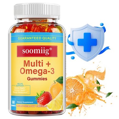 Multi Vitamin+Omega-3 Fish Oil Gummies for Immune,Heart & Energy Support 60Count