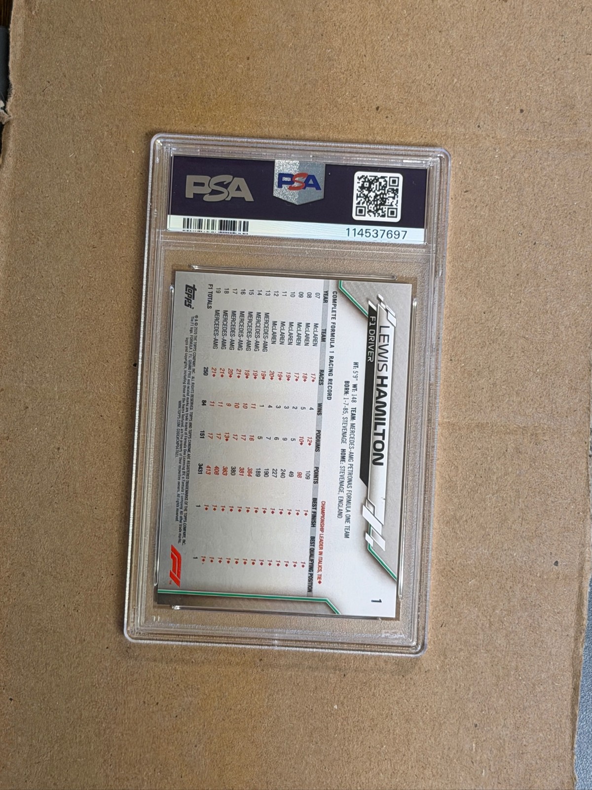 2020 Topps Chrome Sapphire Lewis Hamilton #1 PSA 8 view 2