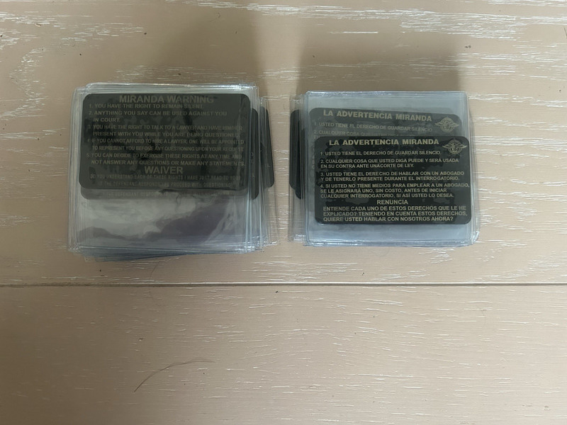 NO RESERVE!!! Lot of Metal Miranda Warning Cards. Some In Spanish & English