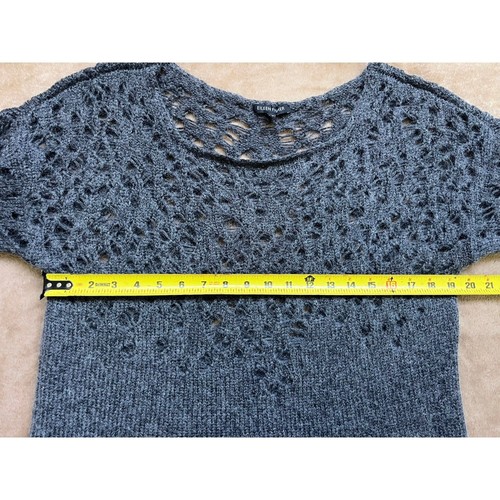 Eileen Fisher Wool Blend Gray Italian Yarn Crochet Sweater Women's Size Large - Picture 6 of 7