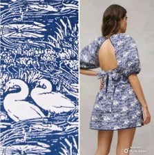 Laura Ashley x Urban Outfitters Bella in Blue Swan Puff Tiered Mini Dress Size S
