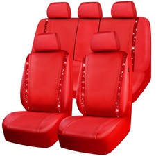 CAR PASS Bling Diamond Car Seat Covers Full Set, Shining Rhinestone Waterproo...