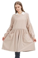 Women's Long Sleeve Cotton Linen Apron for Cooking Art and Crafts