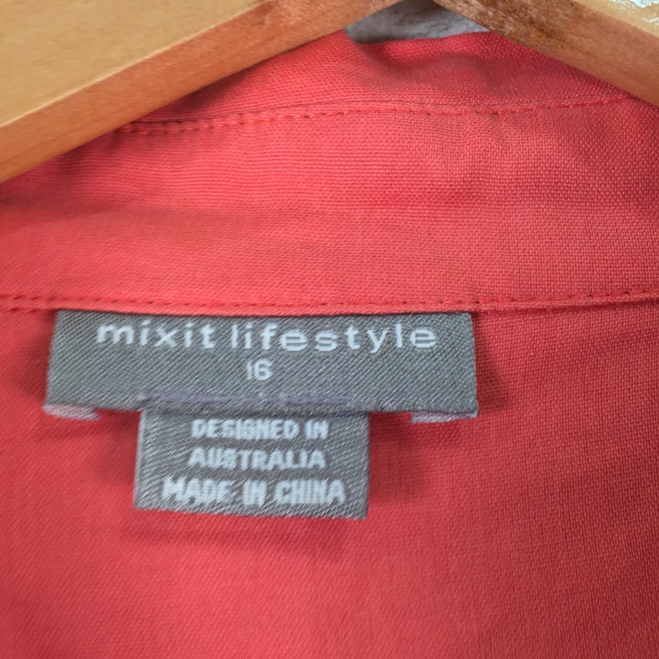 Mixit Lifestyle Mujer Y2k Seda Camisa Abotonada Talla 16 Rojo Manga Corta 121061 Foto 4 de 4