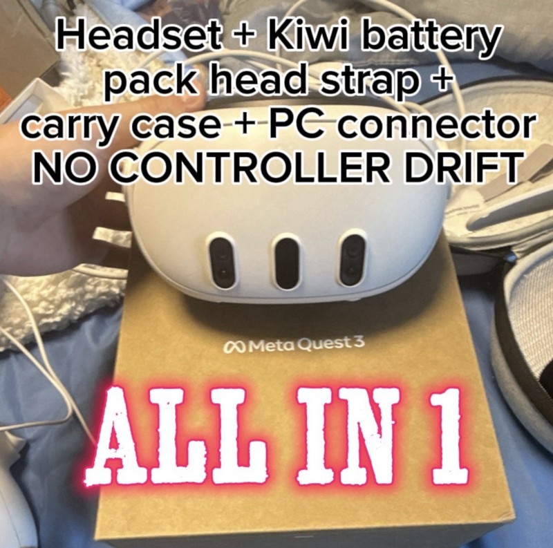 🔥Meta quest 3 512GB + Headstrap battery pack + travel case + PC connection cord