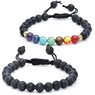 Kristall Armband Kombi, Lavagestein und 7 Chakra Heilkristall Armbänder für Herren