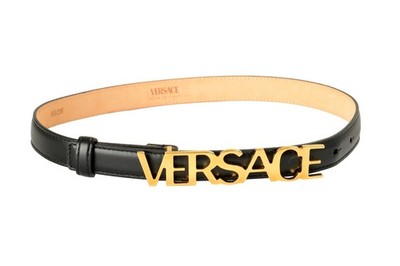 Versace Black 100% Leather Gold Logo Buckle Decorated Belt US 26