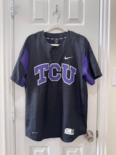 Nike TCU Horned Frogs Baseball Jersey Shirt Black Purple Dri-FIT Men’s Medium