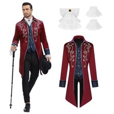 Men Steampunk Victorian Tailcoat Jacket Knee Length Embroidered Cosplay Costume