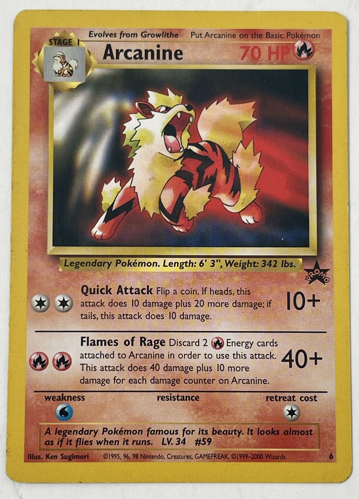 Pokemon TCG: Arcanine 6 WoTC Black Star Promo Non Holo Rare