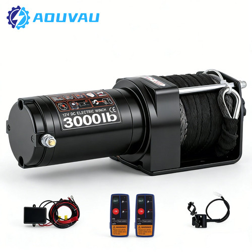 3000LBS Electric Winch -12V Waterproof Synthetic Rope Winch for ATV/UTV（used）
