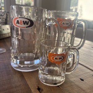 Vintage A&W Root Beer Glass Mug Orange USA Map Logo Oval Logo (3) Soda Fountain