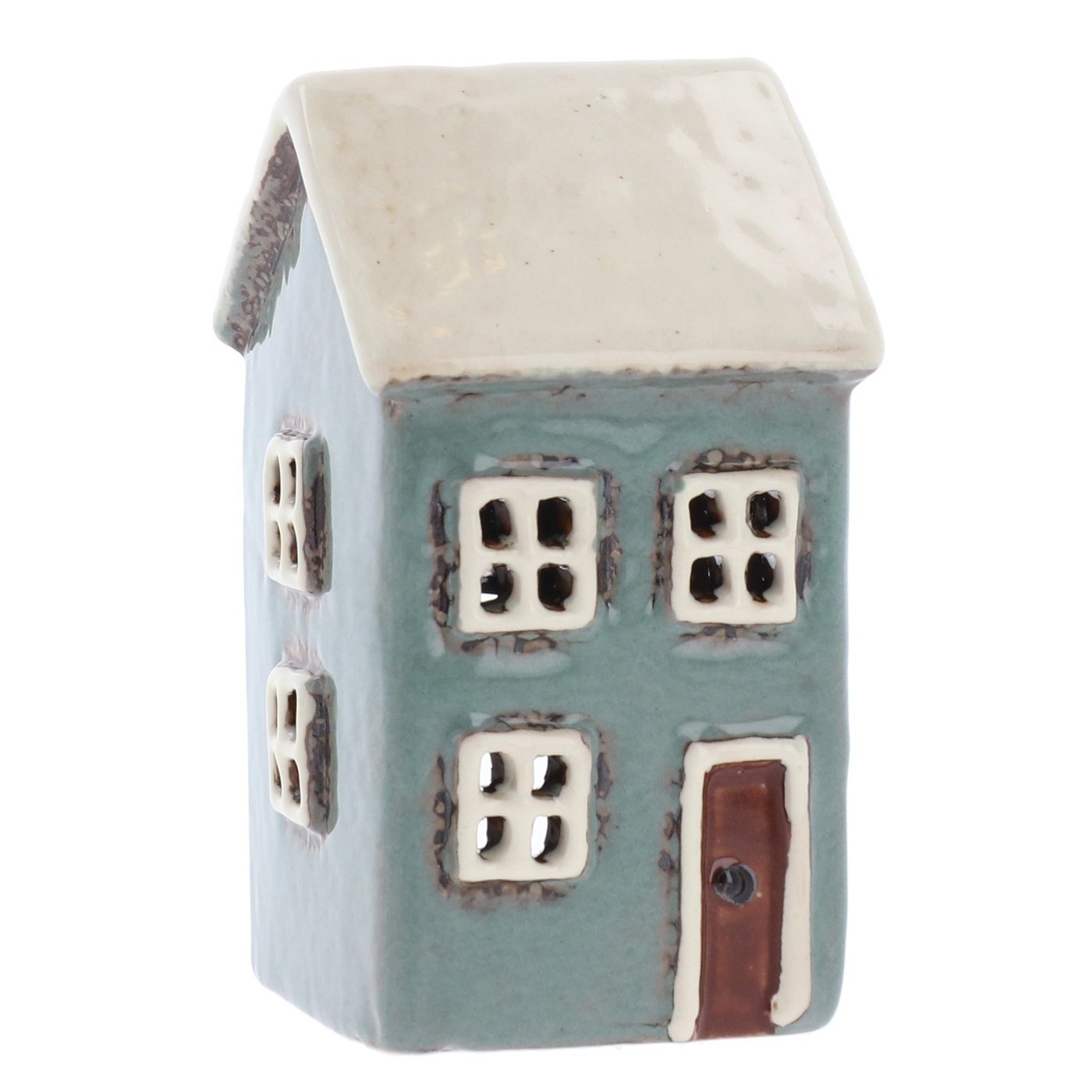 Shudehill Giftware Village Pottery Aqua House Tealight Holder Ceramic Ornament