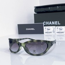 CHANEL CH71763 Green Tortoise Oval Sunglasses Purple Gradient CC Logo 66-19-118