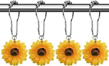 Flowers Shower Curtain Hooks Rings, 12 Pcs Decorative Rustproof Shower Rings for