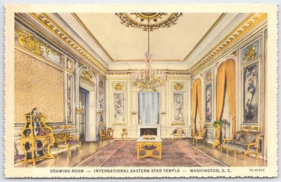 1937 Drawing Room International Eastern Star Temple Washington DC Linen Postcard