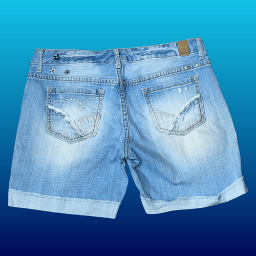 Pantalones Cortos Maurices Lavado Ligero Bordados Tiro Bajo Denim Puños Talla 8 #45 - Imagen 4 de 6