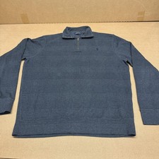Polo Ralph Lauren Sweater Mens Medium Blue 1/4 Zip Mock Neck Check Waffle Knit