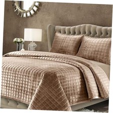 Luxury Velvet Quilt Size Set - 260GSM Ultra-Soft Oversized Velvet King Taupe