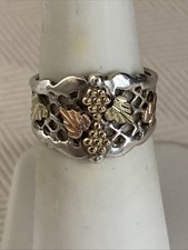 Black Hills Gold Designer Signed Vintage Sterling Silver Open Work Ring Size 6